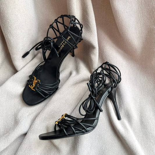 BABYLONE SANDALS 90 IN ALL BLACK LAMBSKIN - 35