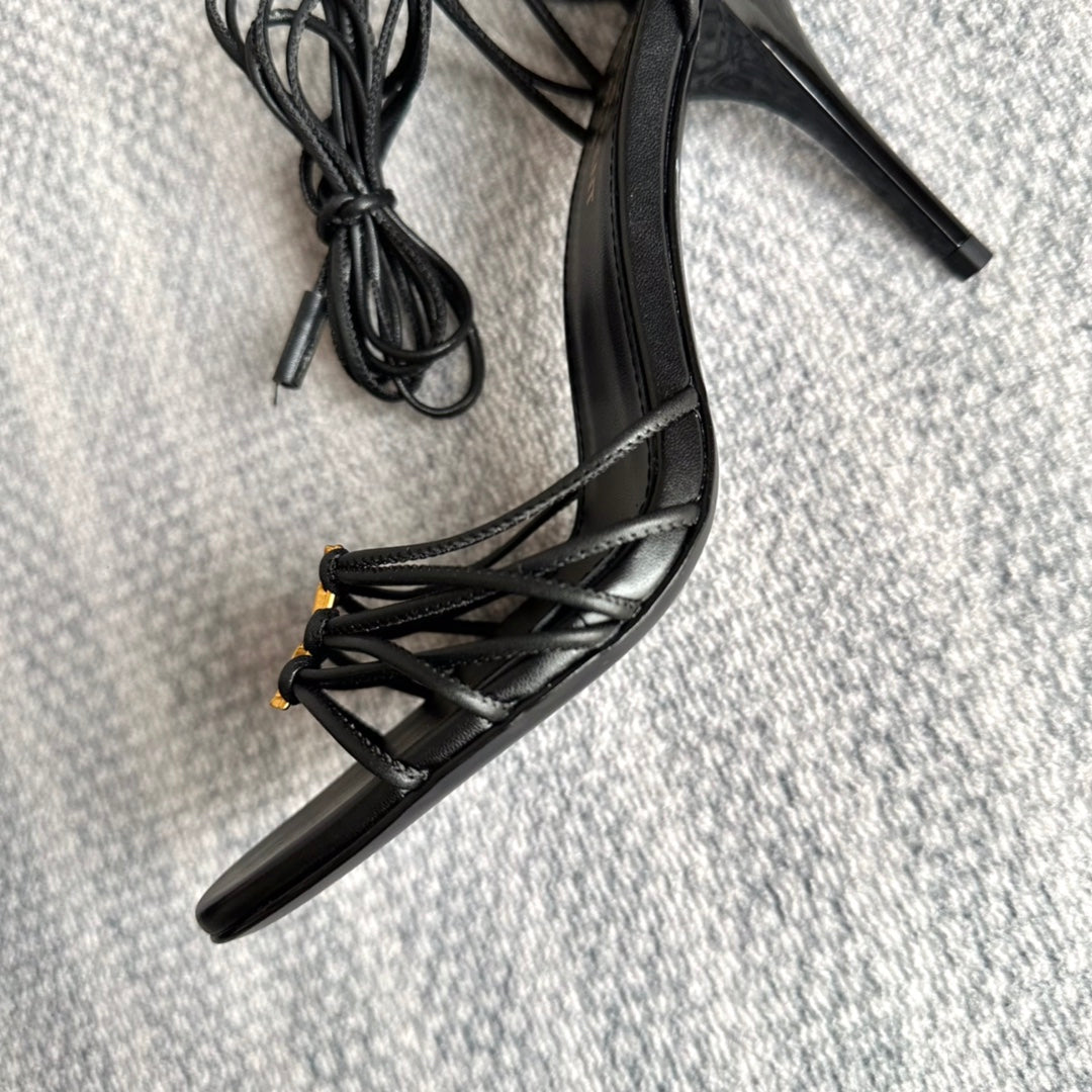 BABYLONE SANDALS 90 IN ALL BLACK LAMBSKIN - 35