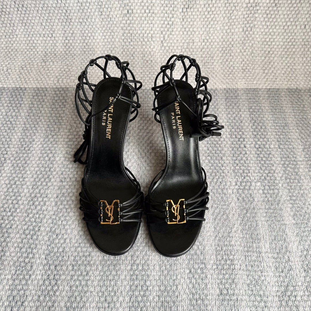 BABYLONE SANDALS 90 IN ALL BLACK LAMBSKIN - 35
