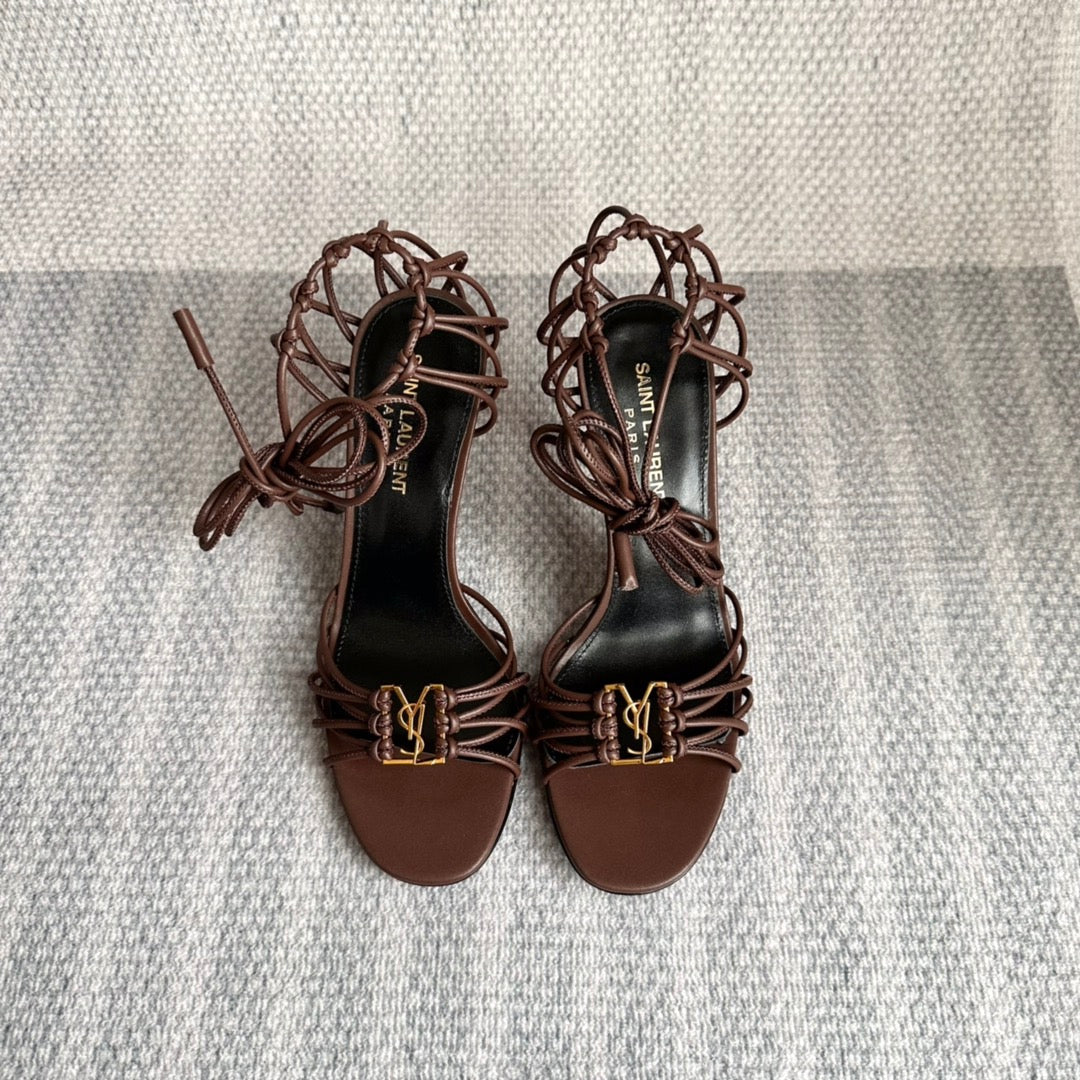 BABYLONE SANDALS 90 IN BLACK BROWN LAMBSKIN - 35
