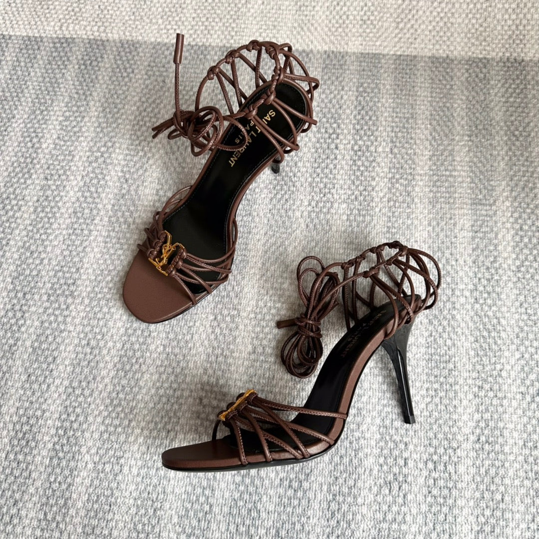 BABYLONE SANDALS 90 IN BLACK BROWN LAMBSKIN - 35