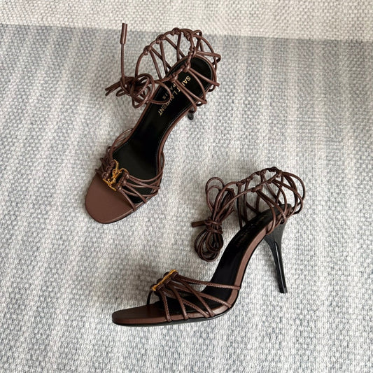 BABYLONE SANDALS 90 IN BLACK BROWN LAMBSKIN - 35