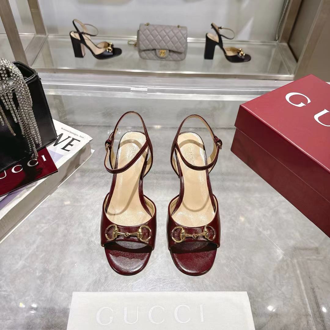 GG SLINGBACK IN BURGUNDY RED CALFSKIN - 35 / 6.5 cm