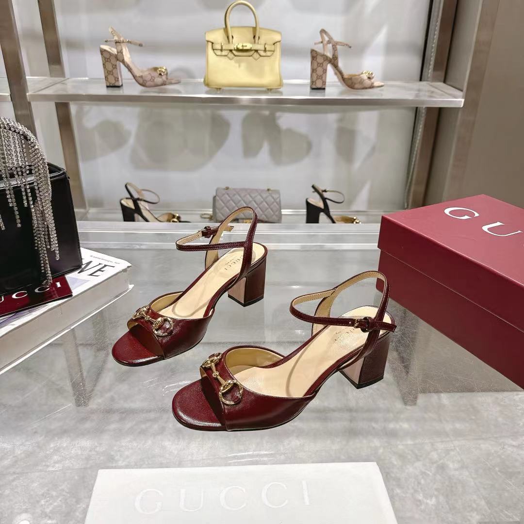 GG SLINGBACK IN BURGUNDY RED CALFSKIN - 35 / 6.5 cm