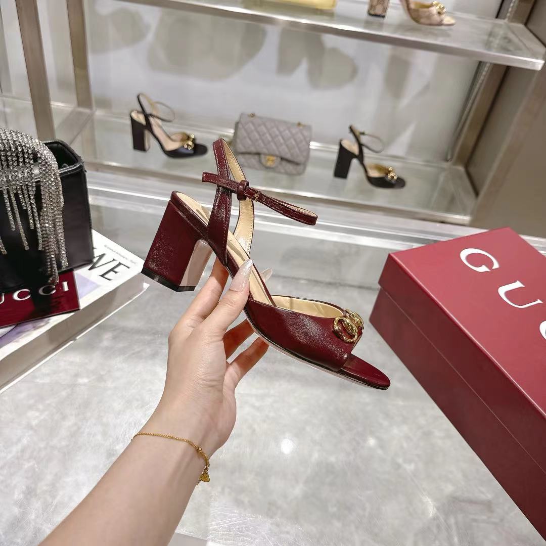 GG SLINGBACK IN BURGUNDY RED CALFSKIN - 35 / 6.5 cm
