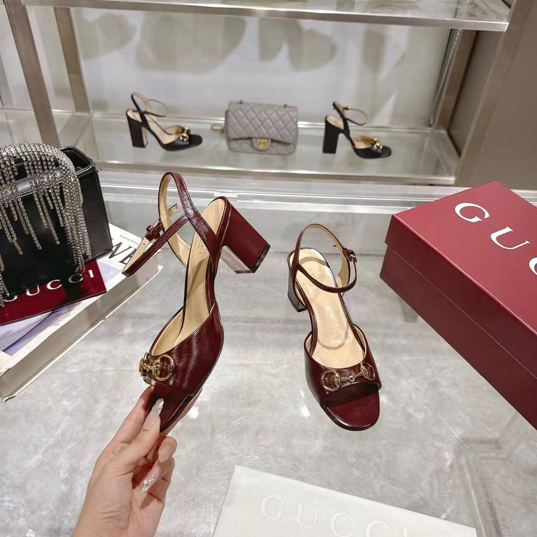 GG SLINGBACK IN BURGUNDY RED CALFSKIN - 35 / 6.5 cm
