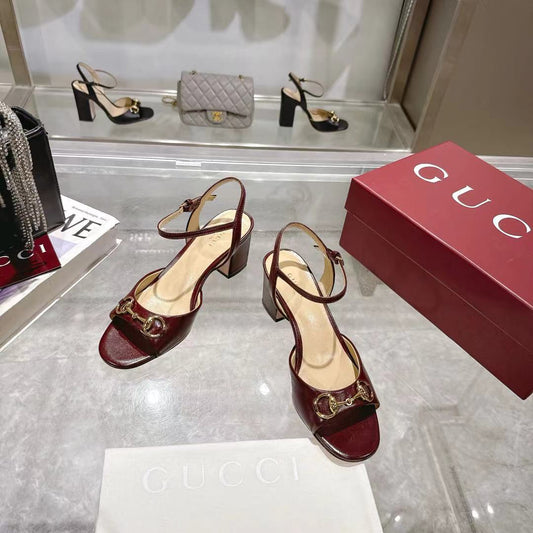 GG SLINGBACK IN BURGUNDY RED CALFSKIN - 35 / 6.5 cm