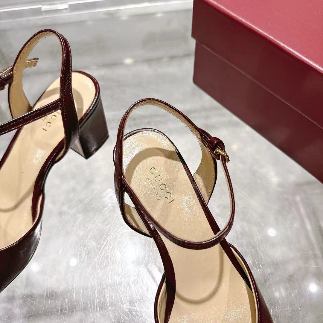 GG SLINGBACK IN BURGUNDY RED CALFSKIN - 35 / 6.5 cm