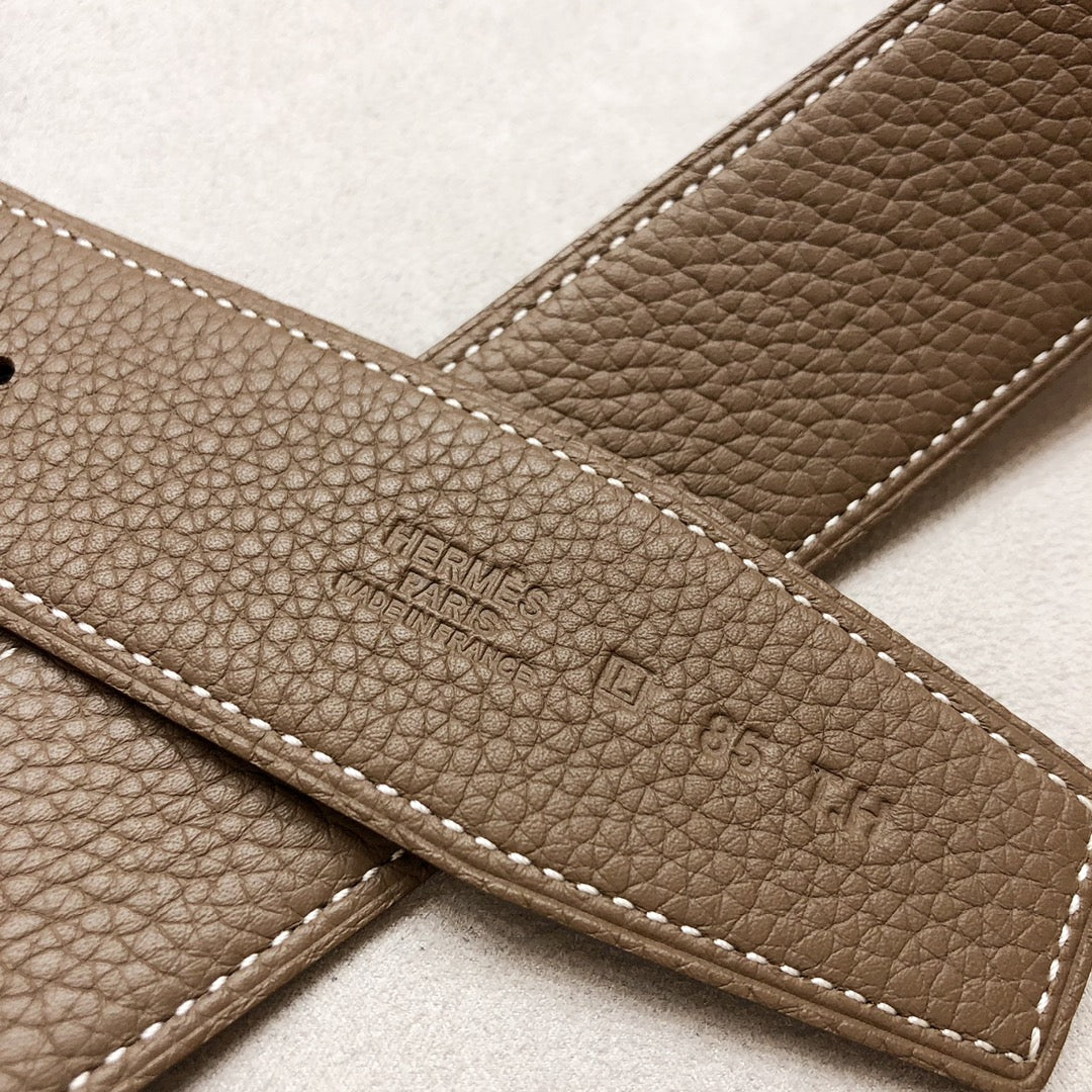 HM H D'ANCRE BELT BUCKLE & REVERSIBLE COFFEE BROWN LEATHER STRAP 38 MM SILVER HARDWARE - 30