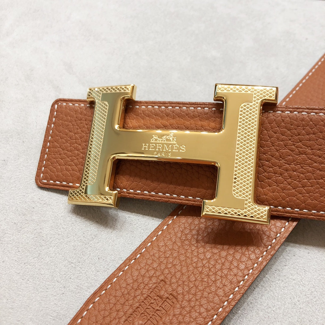 HM H D'ANCRE BELT BUCKLE & REVERSIBLE BLACK AND BRONZE BROWN LEATHER STRAP 38 MM GOLD HARDWARE - 30