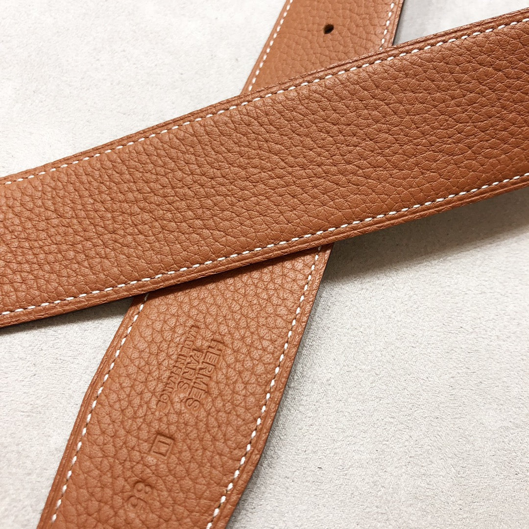 HM H D'ANCRE BELT BUCKLE & REVERSIBLE BRONZE BROWN LEATHER STRAP 38 MM GOLD HARDWARE - 30