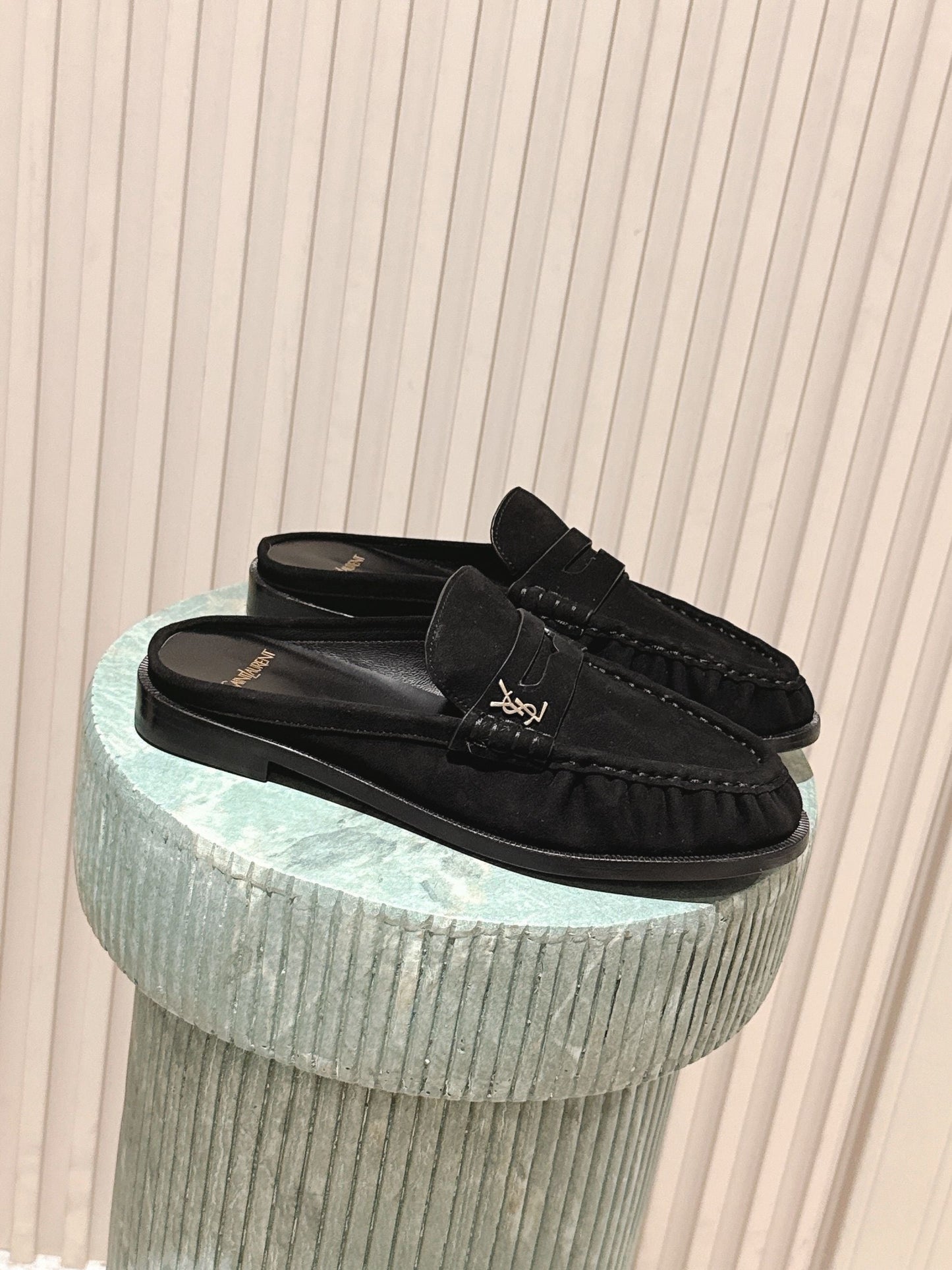 YSL 25S LOAFER MULE IN BLACK SUEDE - 35
