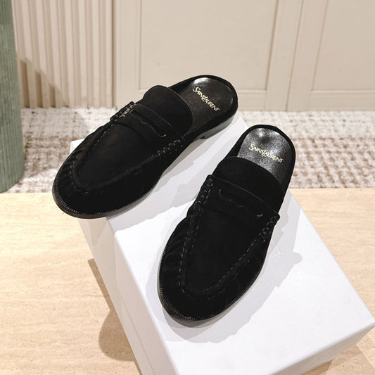YSL 25S LOAFER MULE IN BLACK SUEDE - 35