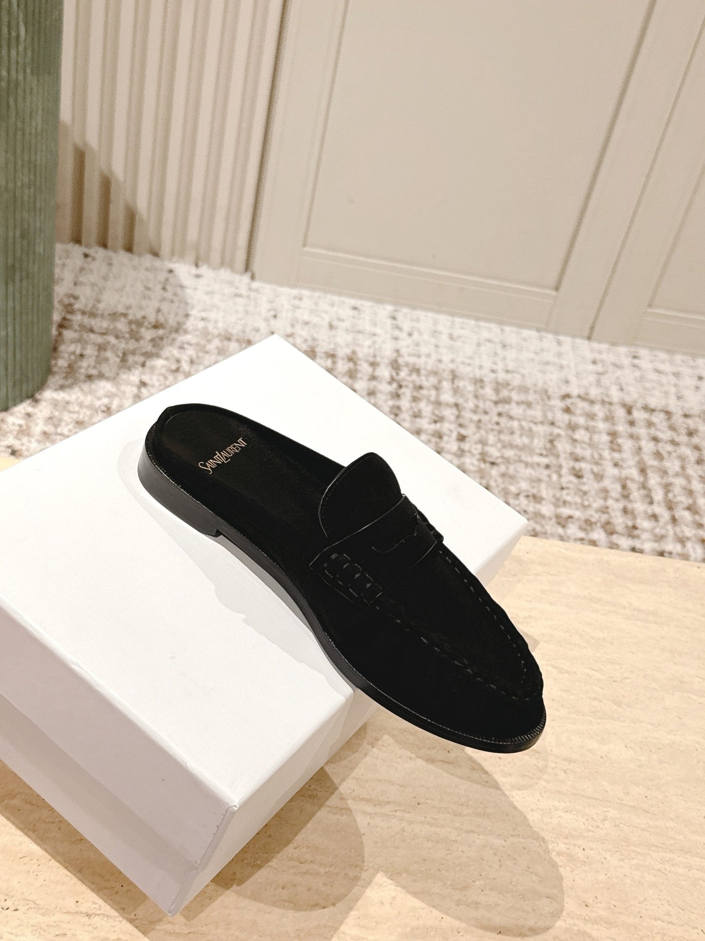 YSL 25S LOAFER MULE IN BLACK SUEDE - 35