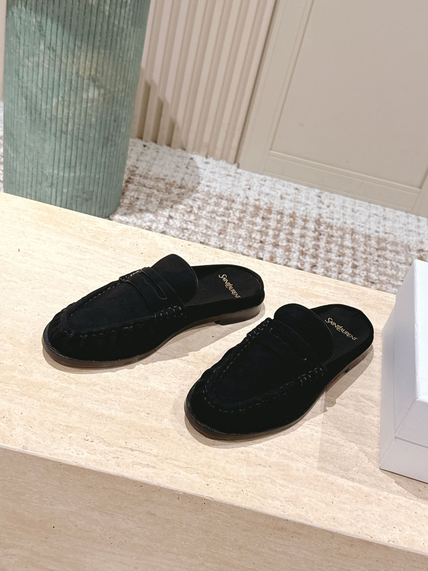 YSL 25S LOAFER MULE IN BLACK SUEDE - 35