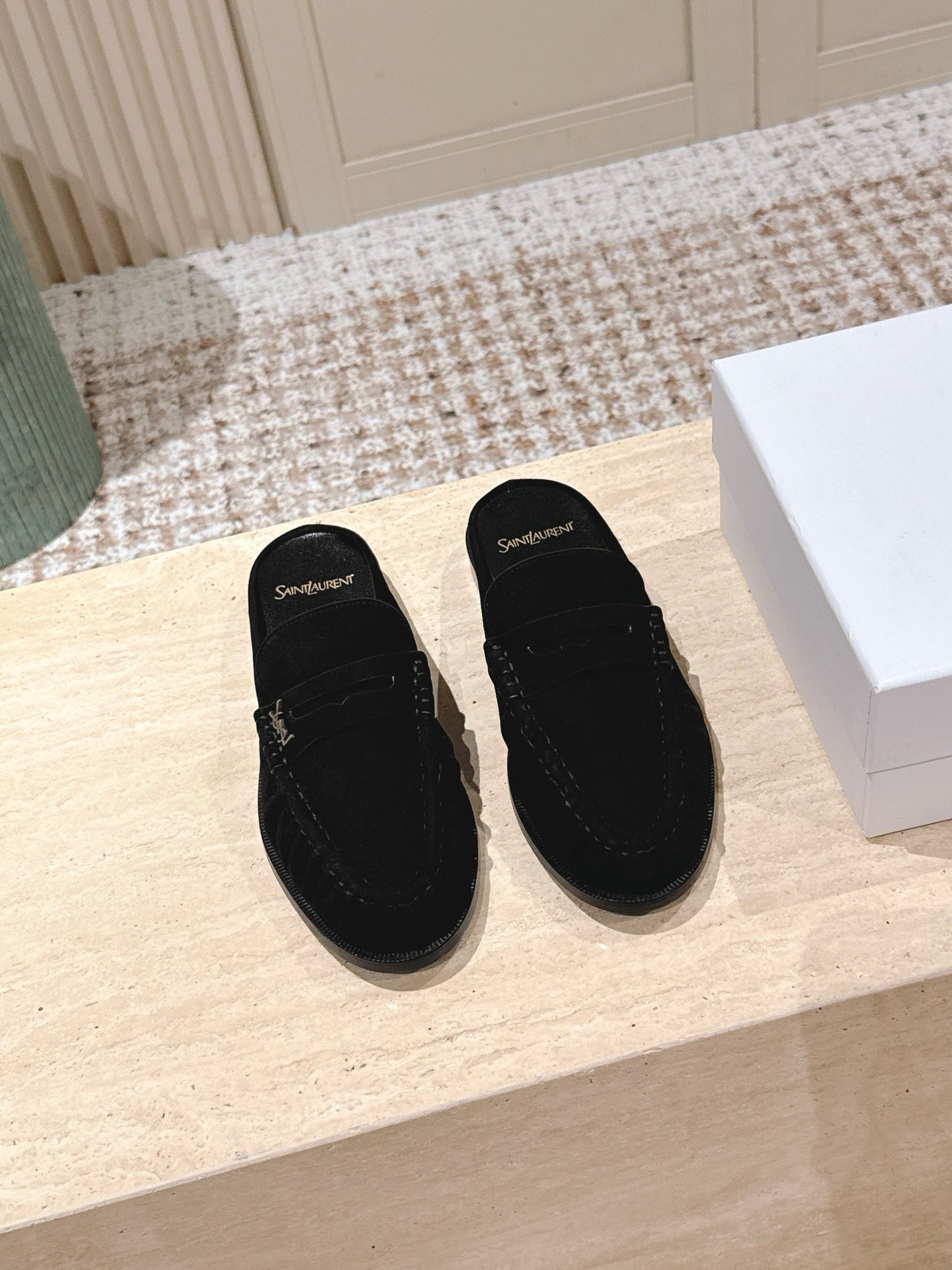 YSL 25S LOAFER MULE IN BLACK SUEDE - 35