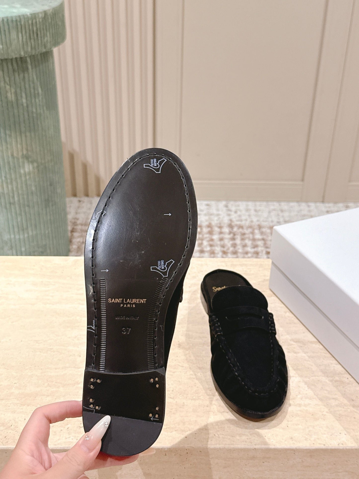 YSL 25S LOAFER MULE IN BLACK SUEDE - 35