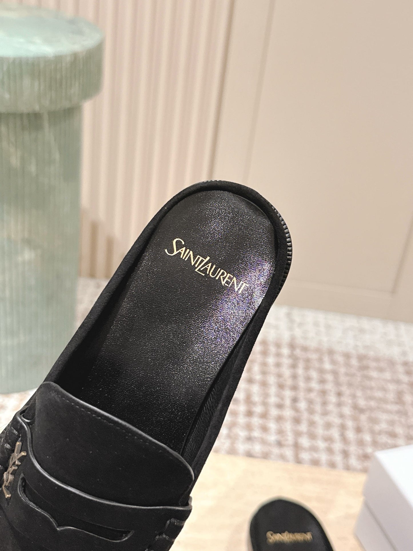 YSL 25S LOAFER MULE IN BLACK SUEDE - 35