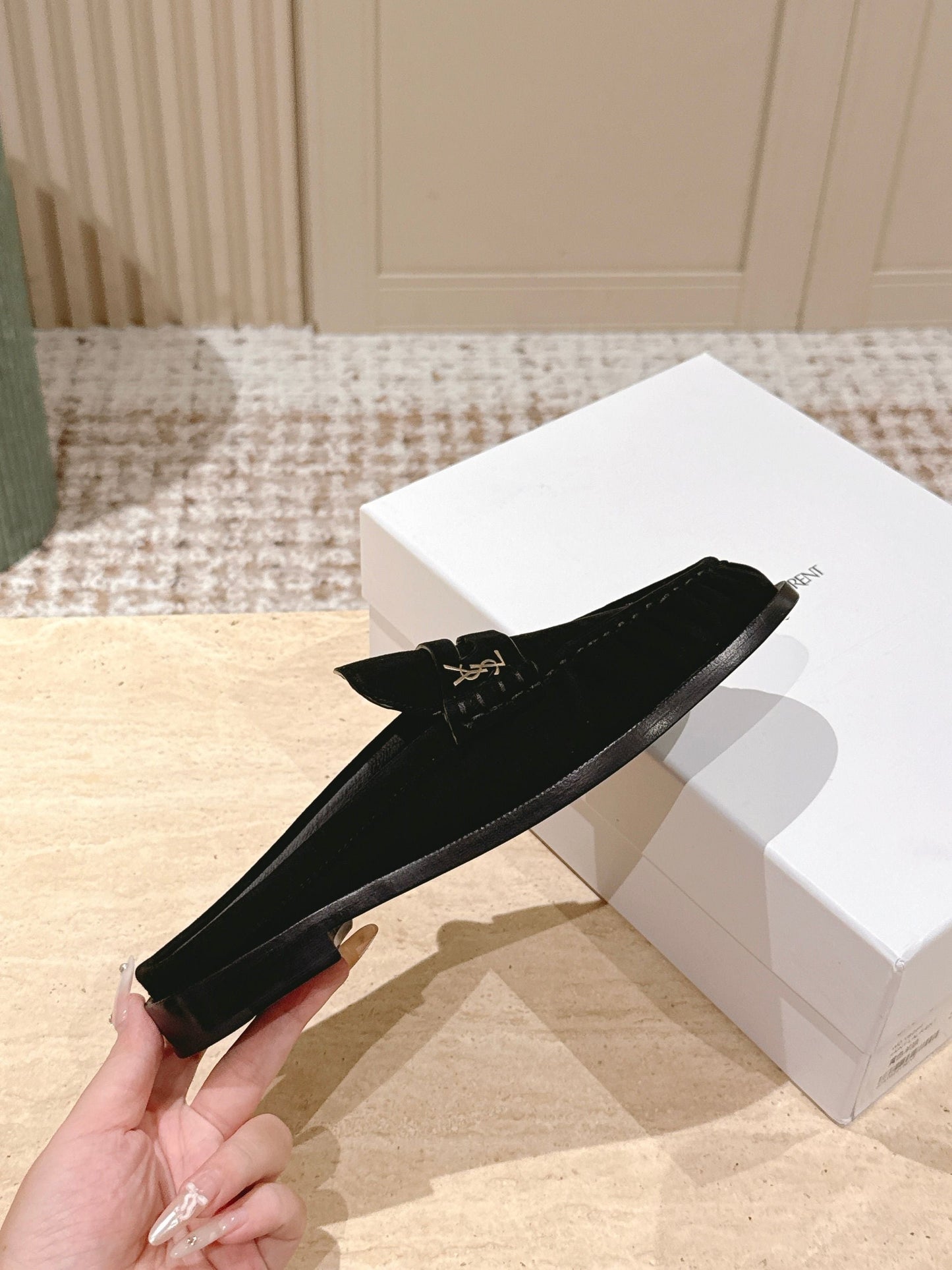 YSL 25S LOAFER MULE IN BLACK SUEDE - 35