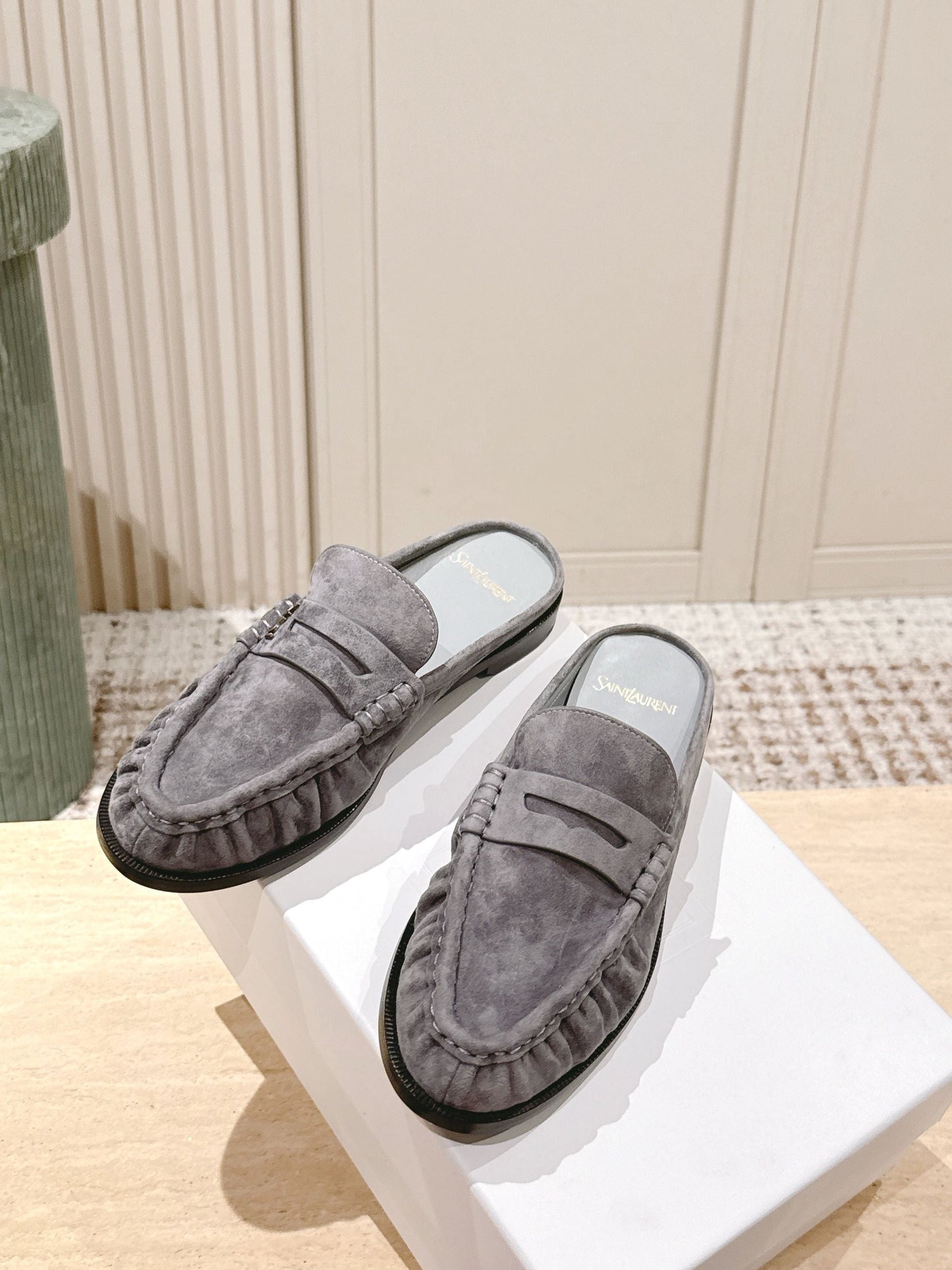 YSL 25S LOAFER MULE IN GRAY SUEDE - 35
