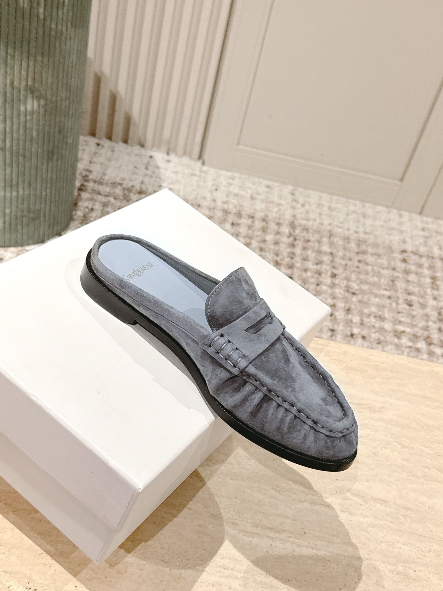 YSL 25S LOAFER MULE IN GRAY SUEDE - 35