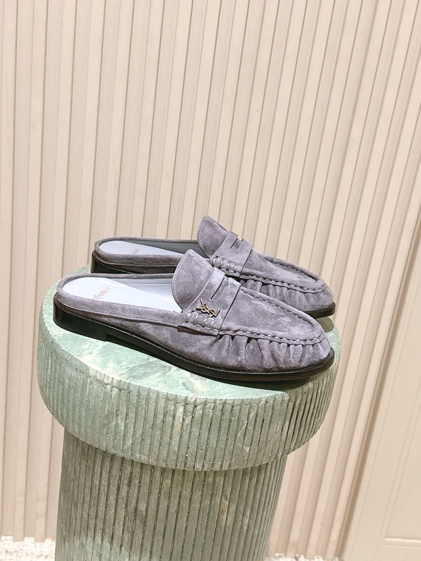 YSL 25S LOAFER MULE IN GRAY SUEDE - 35