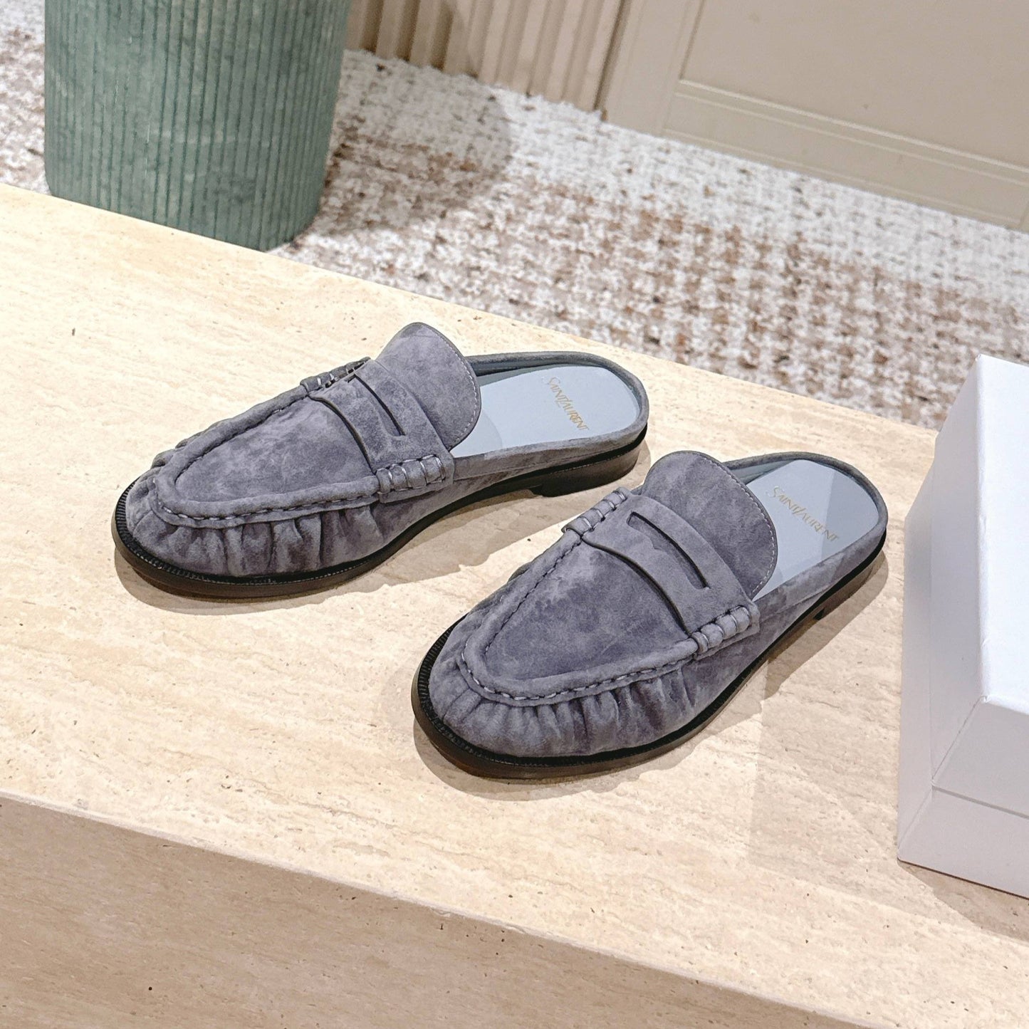 YSL 25S LOAFER MULE IN GRAY SUEDE - 35