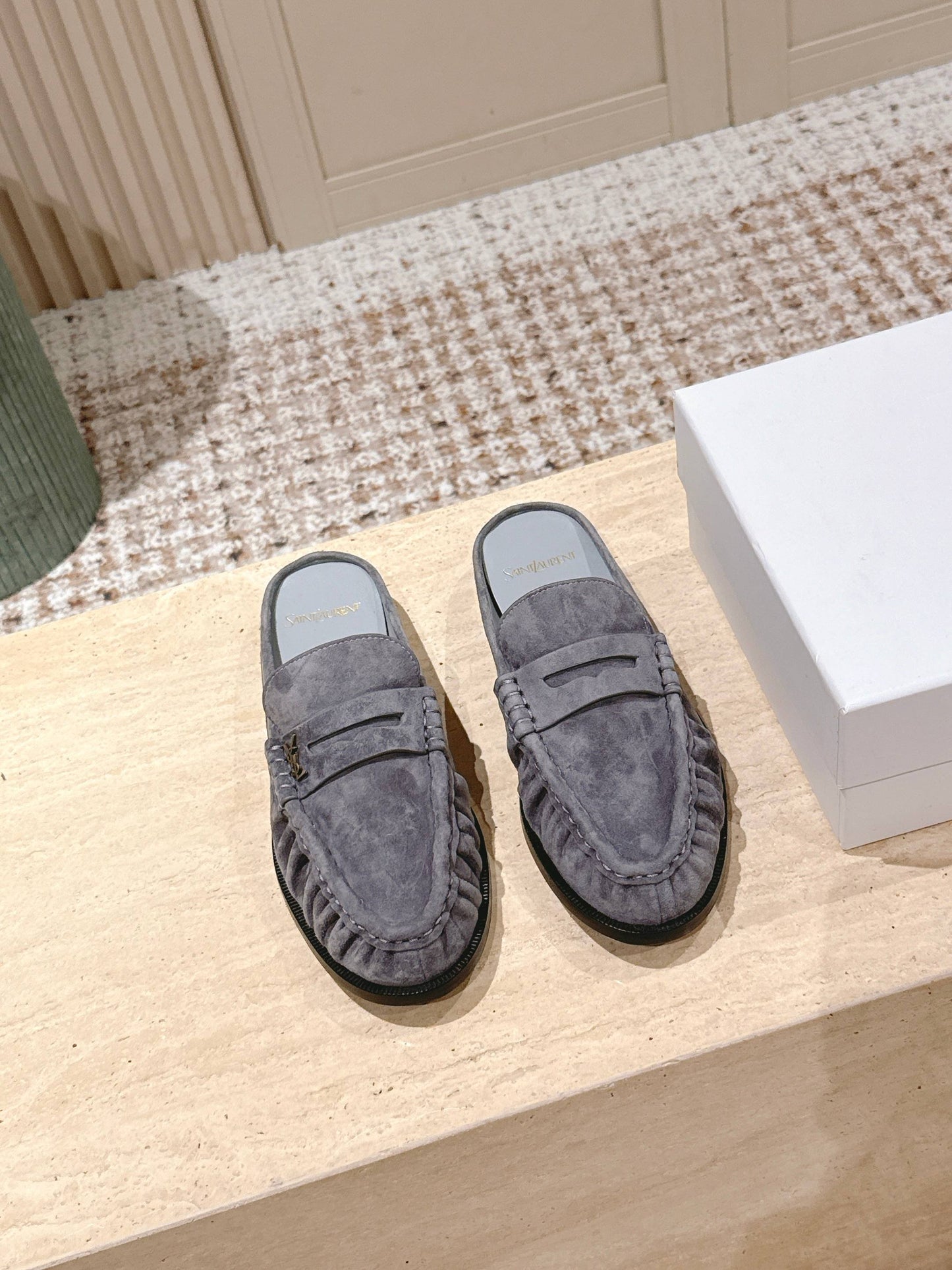 YSL 25S LOAFER MULE IN GRAY SUEDE - 35
