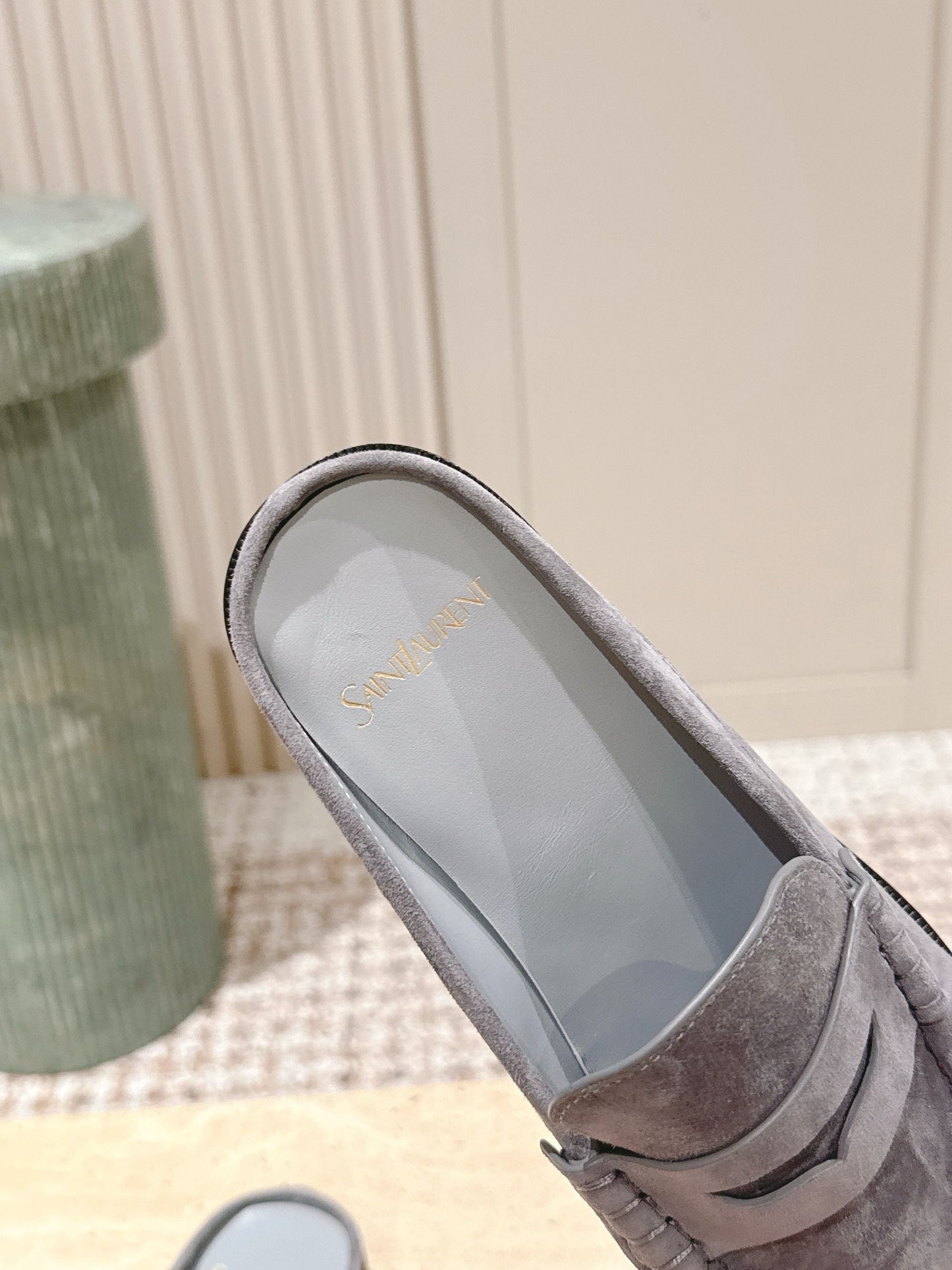 YSL 25S LOAFER MULE IN GRAY SUEDE - 35
