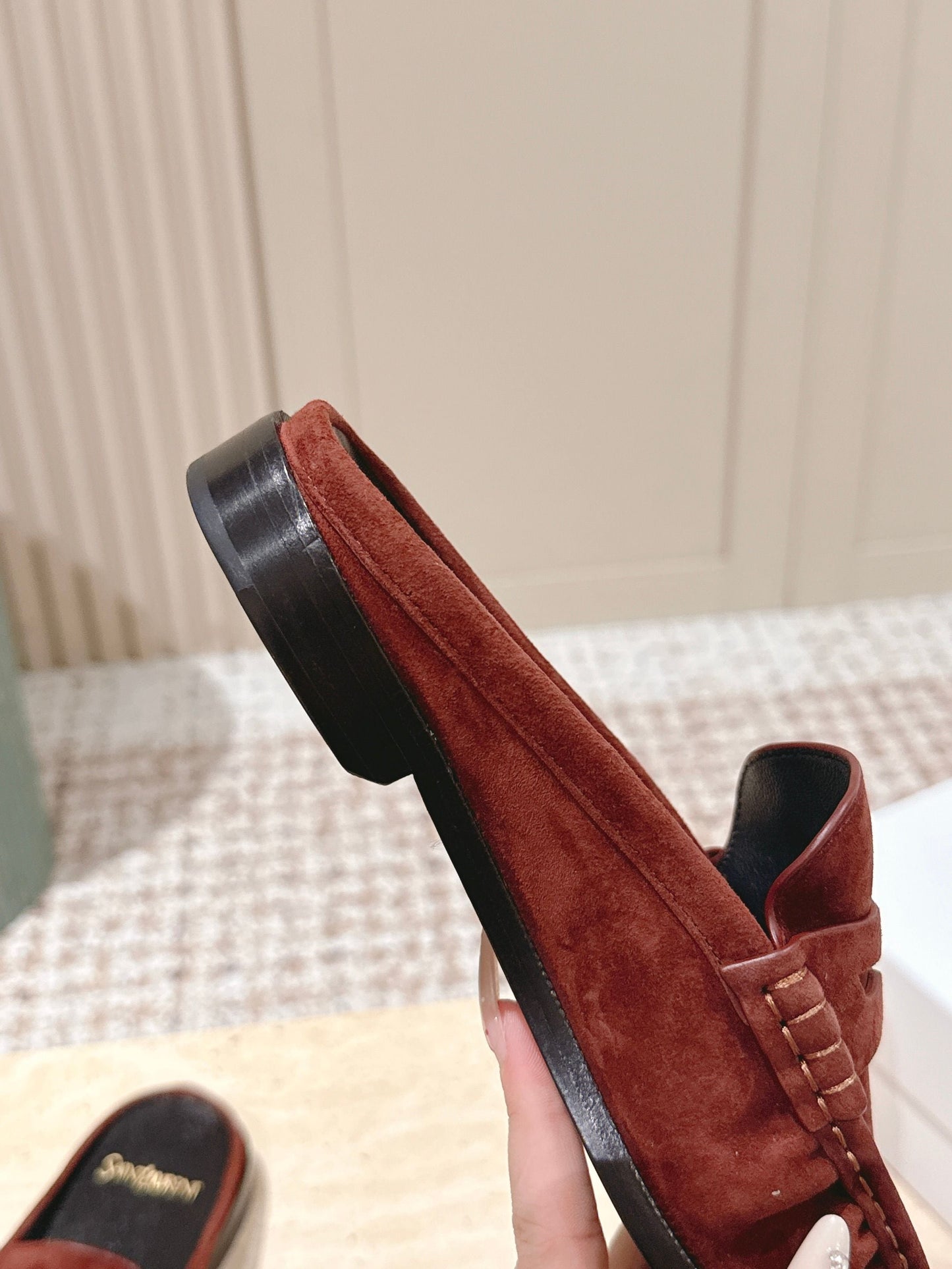YSL 25S LOAFER MULE IN DARK BRICK RED SUEDE - 35