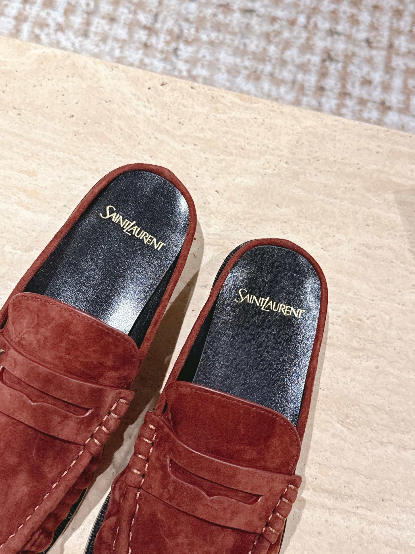 YSL 25S LOAFER MULE IN DARK BRICK RED SUEDE - 35