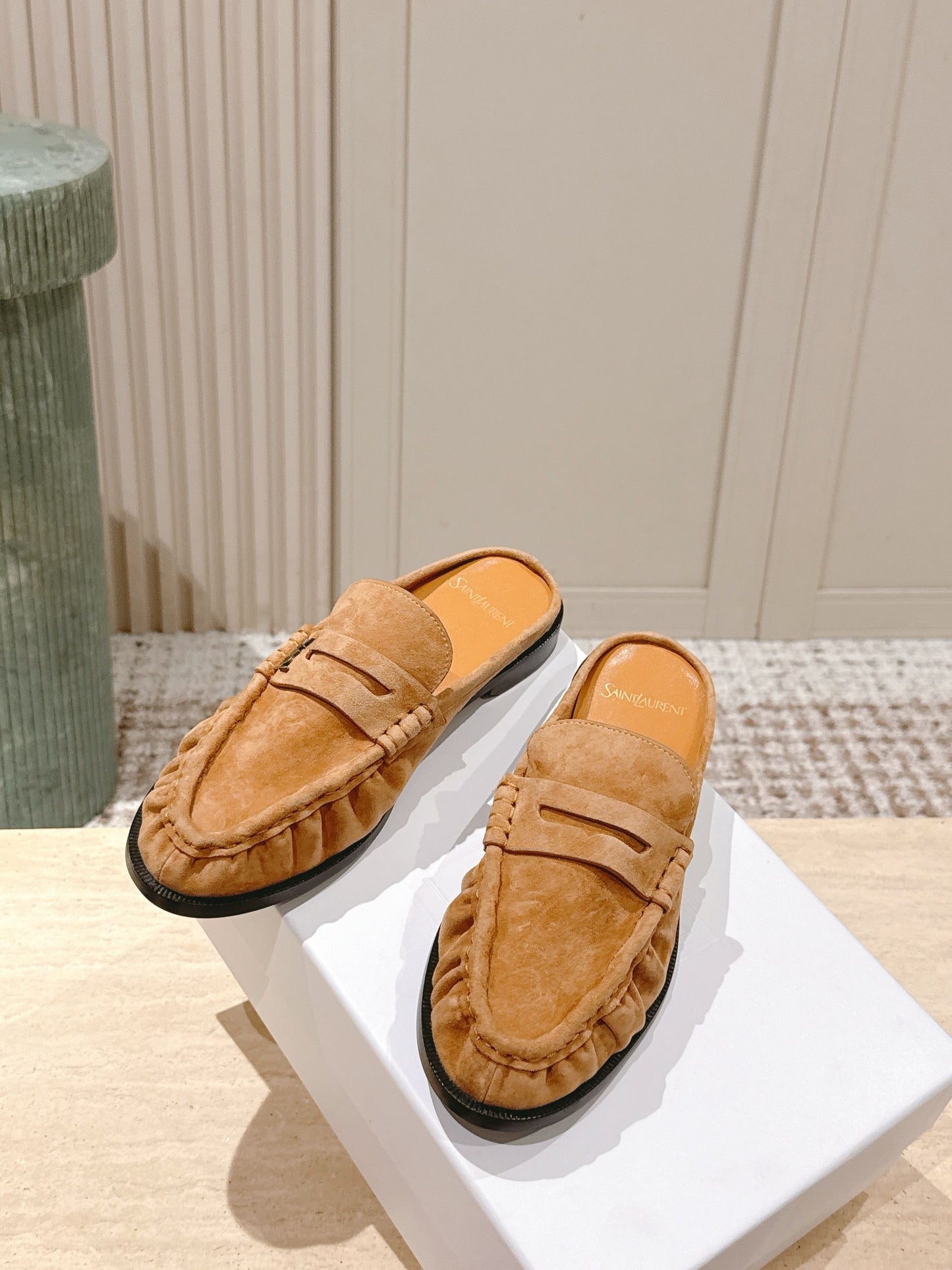 YSL 25S LOAFER MULE IN CARAMEL SUEDE - 35