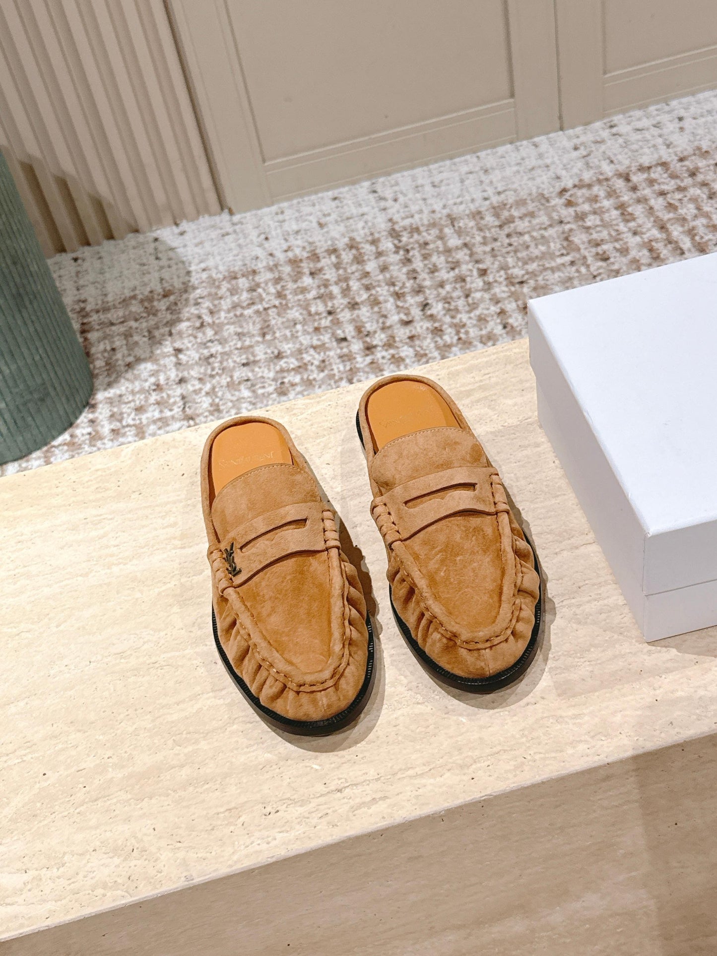 YSL 25S LOAFER MULE IN CARAMEL SUEDE - 35