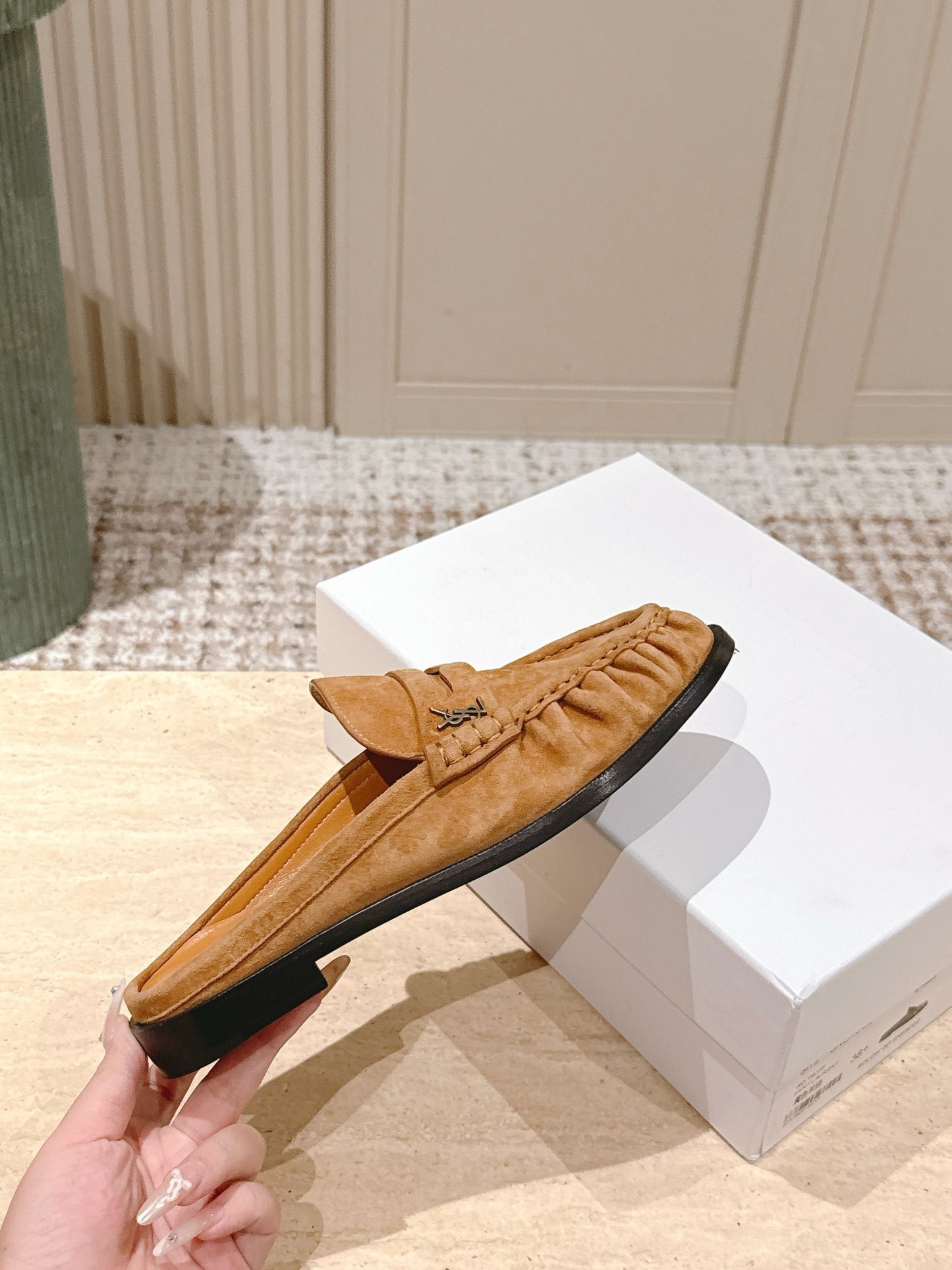 YSL 25S LOAFER MULE IN CARAMEL SUEDE - 35