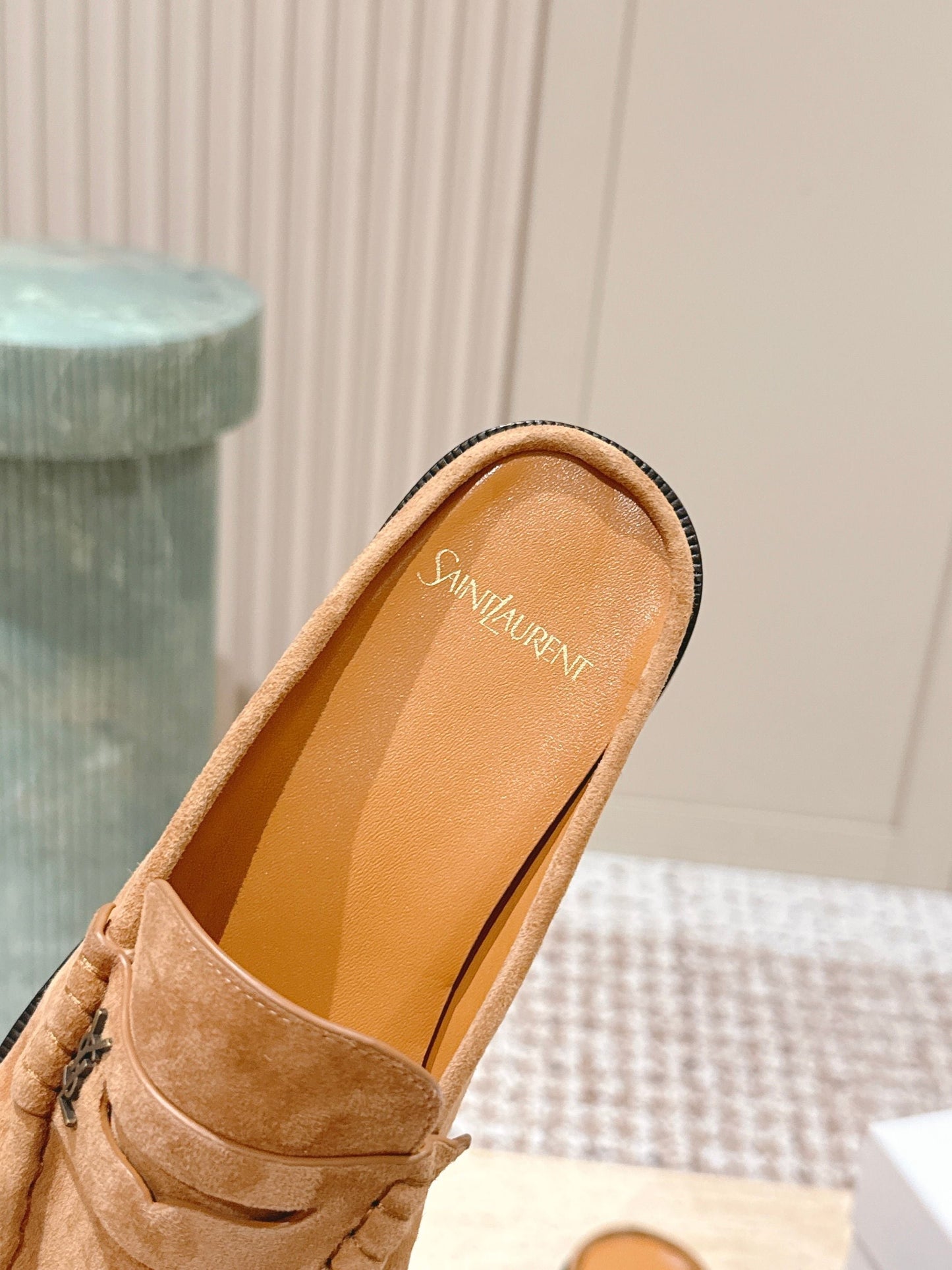 YSL 25S LOAFER MULE IN CARAMEL SUEDE - 35
