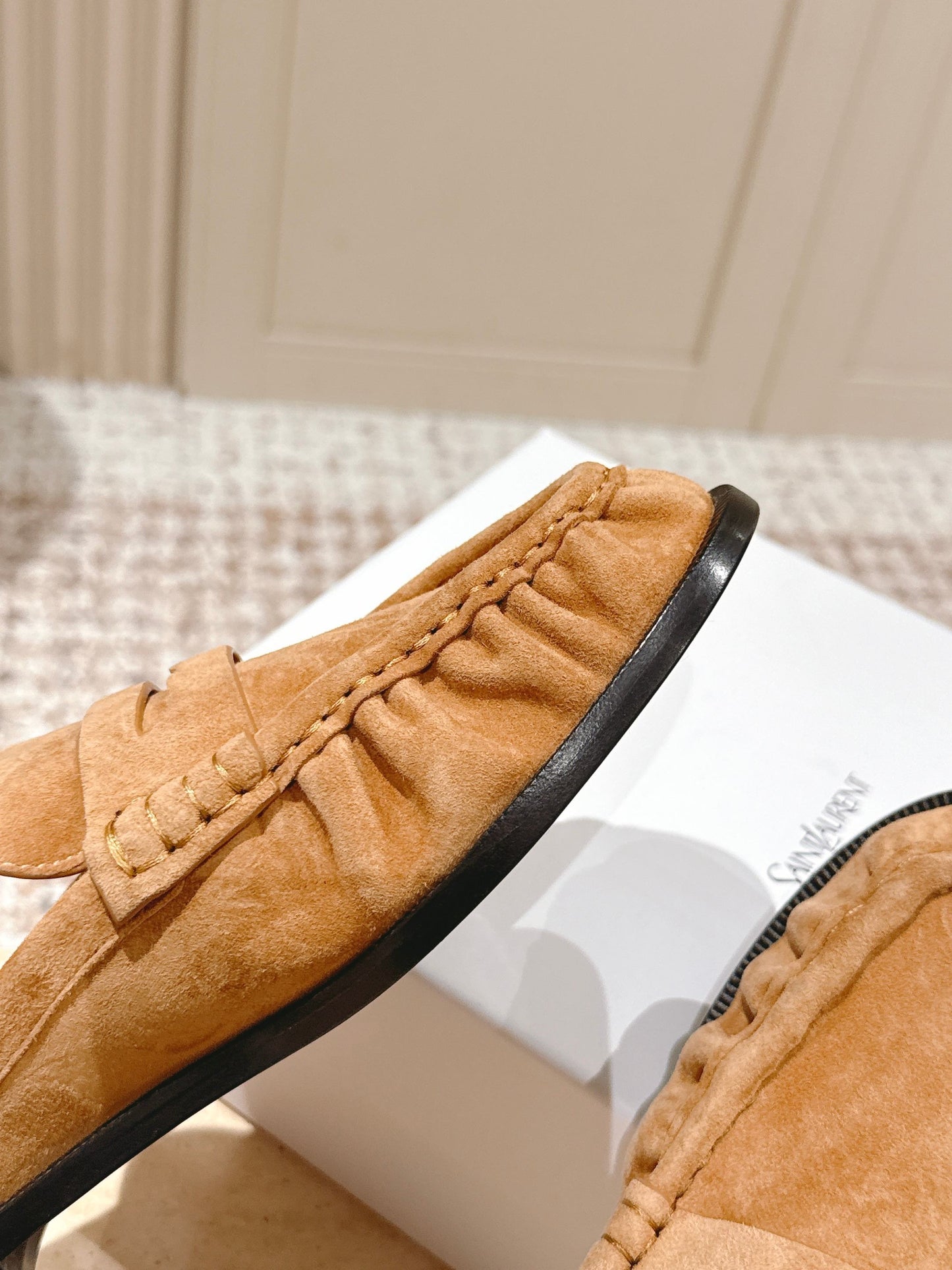 YSL 25S LOAFER MULE IN CARAMEL SUEDE - 35