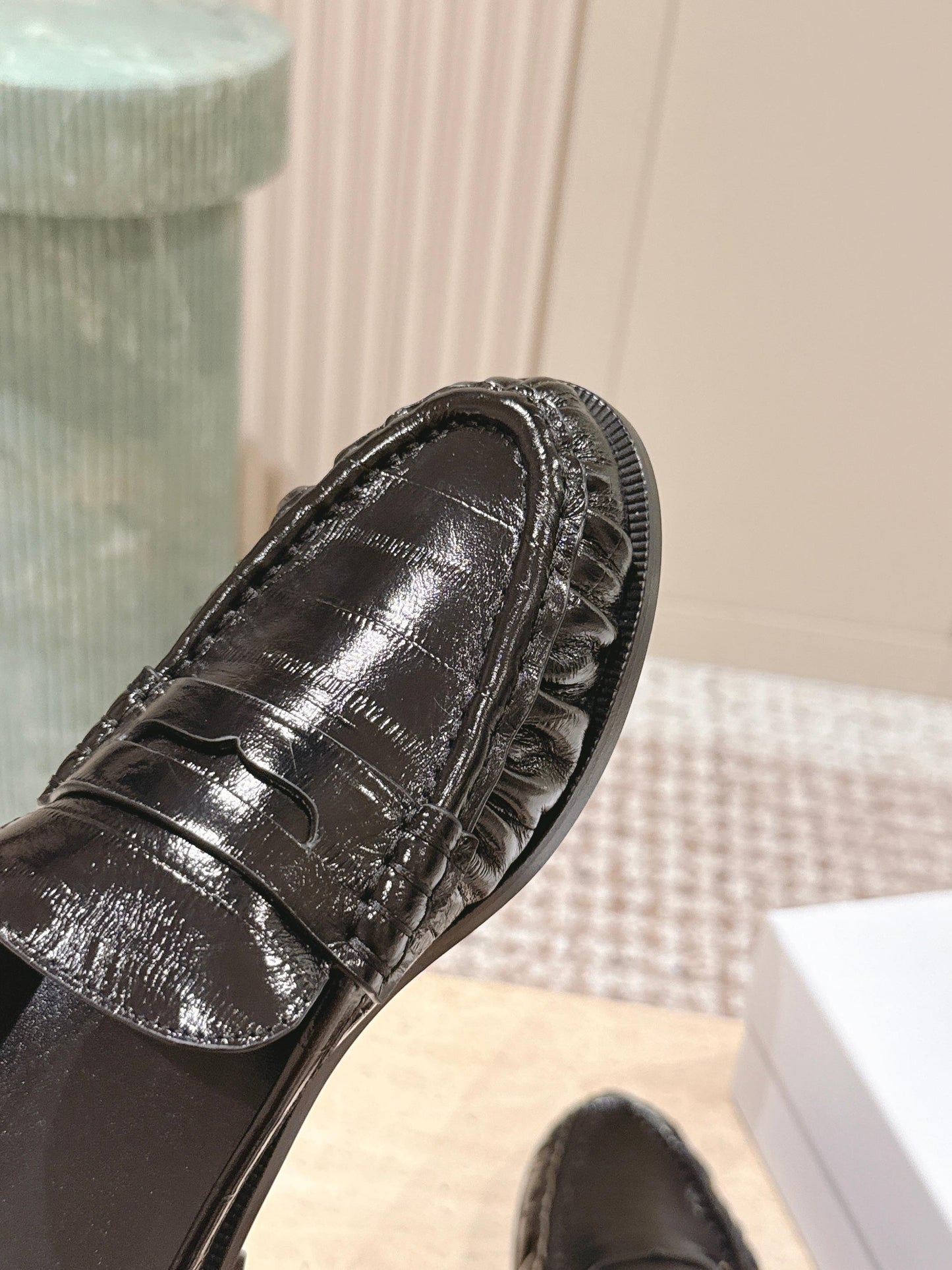 YSL 25S LOAFER MULE IN BLACK GLOSSY CALFSKIN - 35