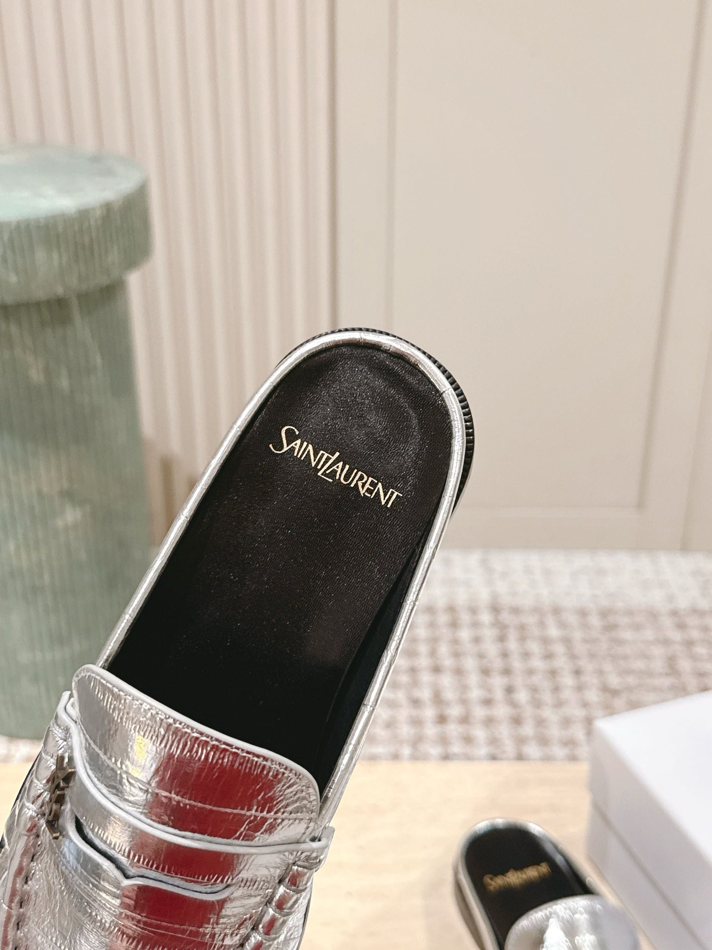 YSL 25S LOAFER MULE IN SILVER CALFSKIN - 35