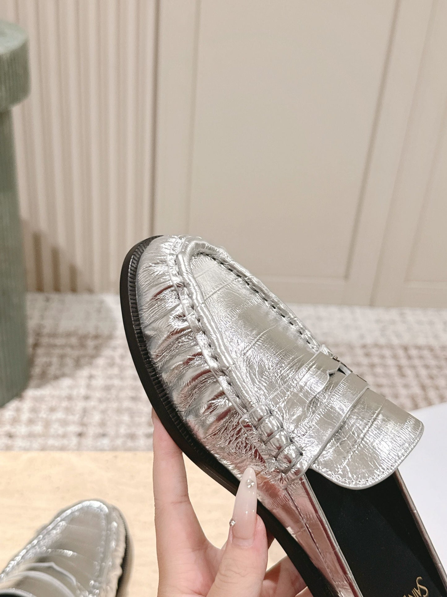 YSL 25S LOAFER MULE IN SILVER CALFSKIN - 35
