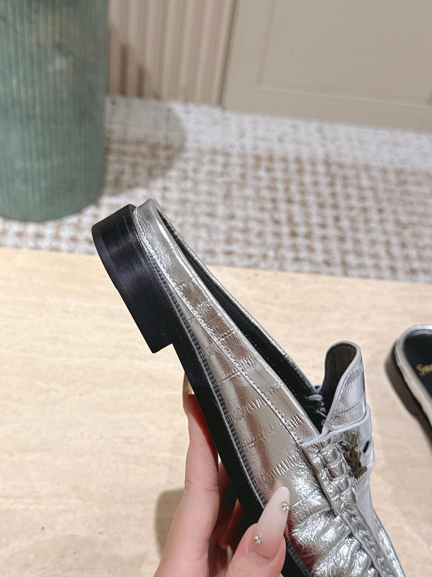 YSL 25S LOAFER MULE IN SILVER CALFSKIN - 35