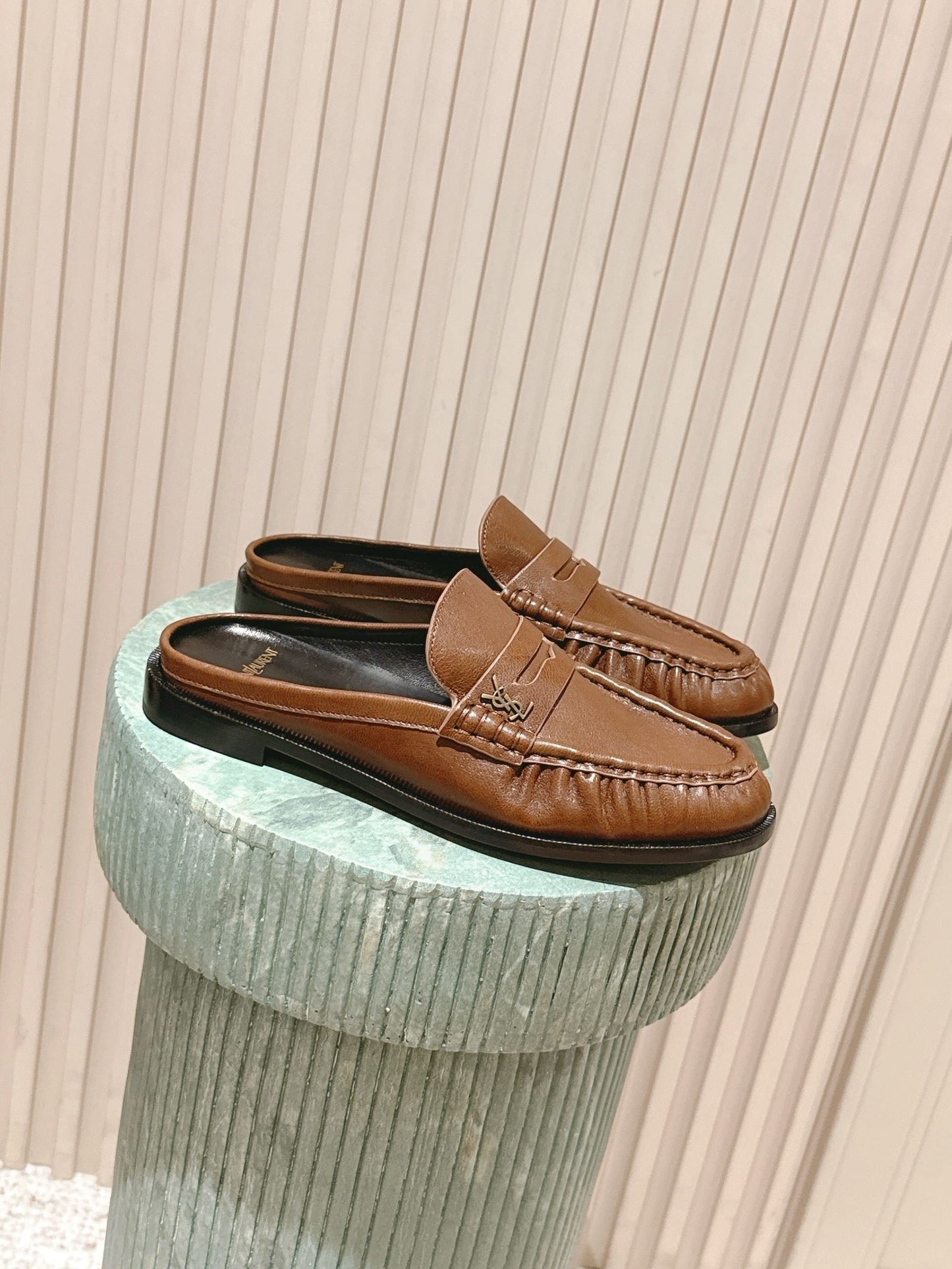 YSL 25S LOAFER MULE IN BROWN CALFSKIN - 35