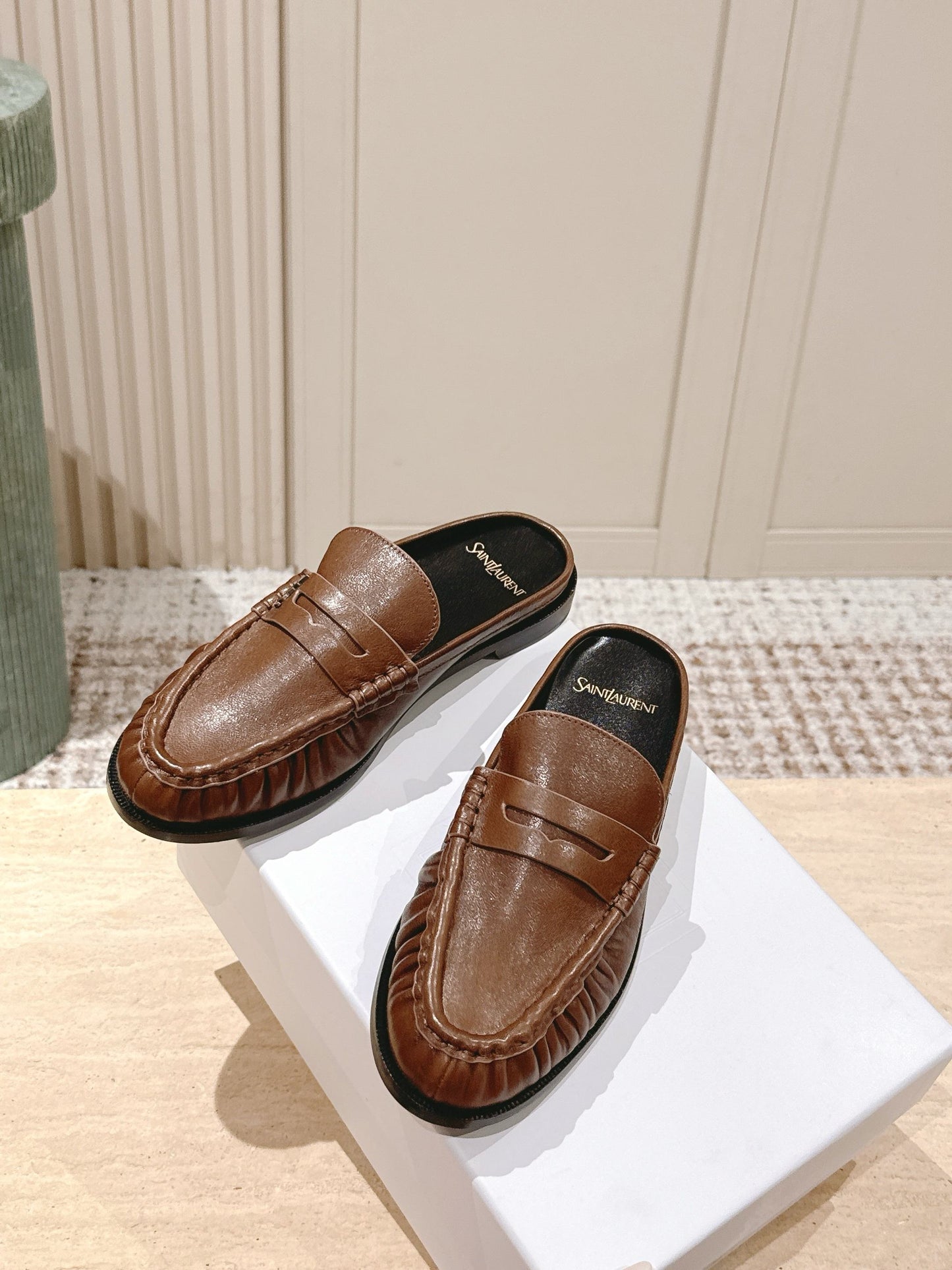 YSL 25S LOAFER MULE IN BROWN CALFSKIN - 35