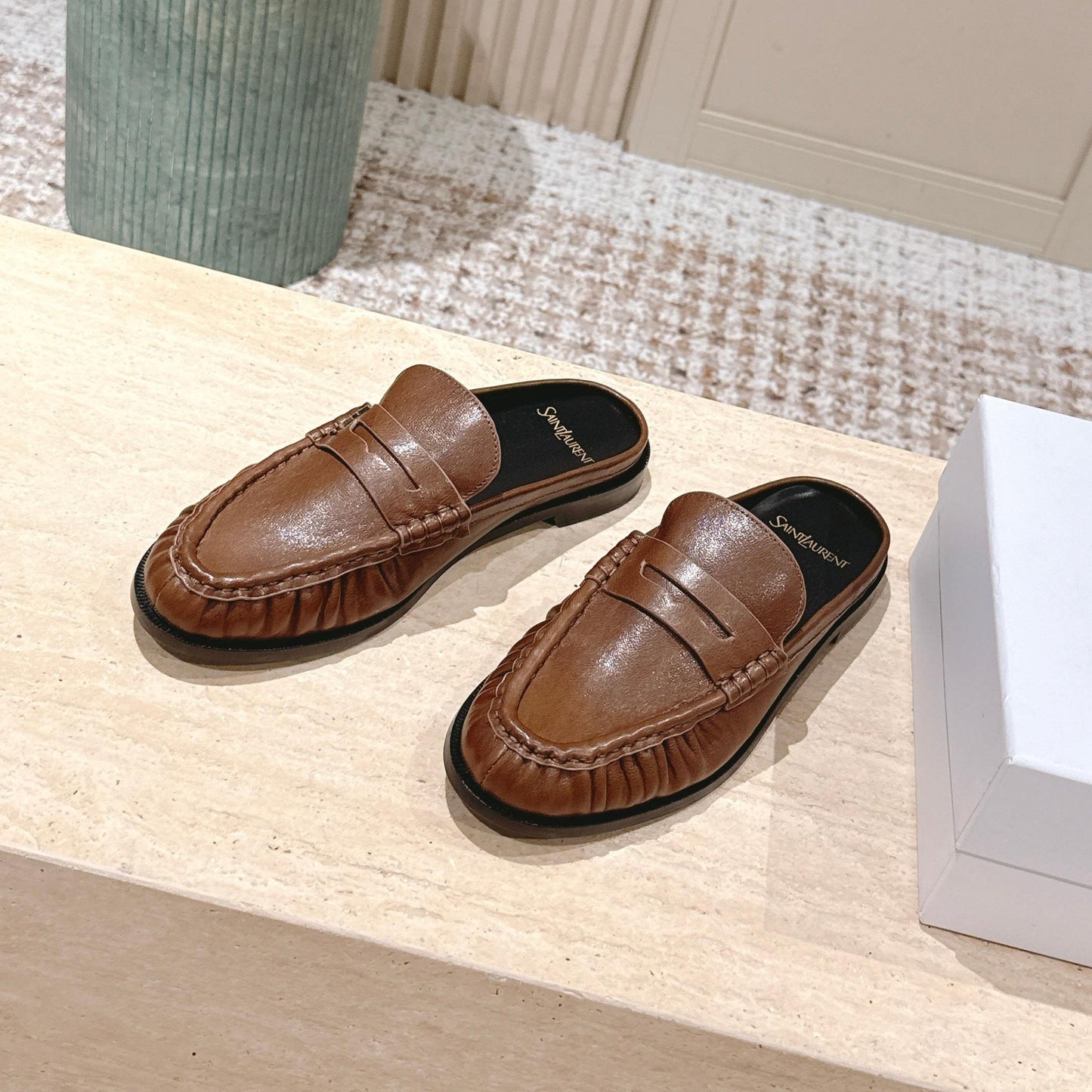 YSL 25S LOAFER MULE IN BROWN CALFSKIN - 35