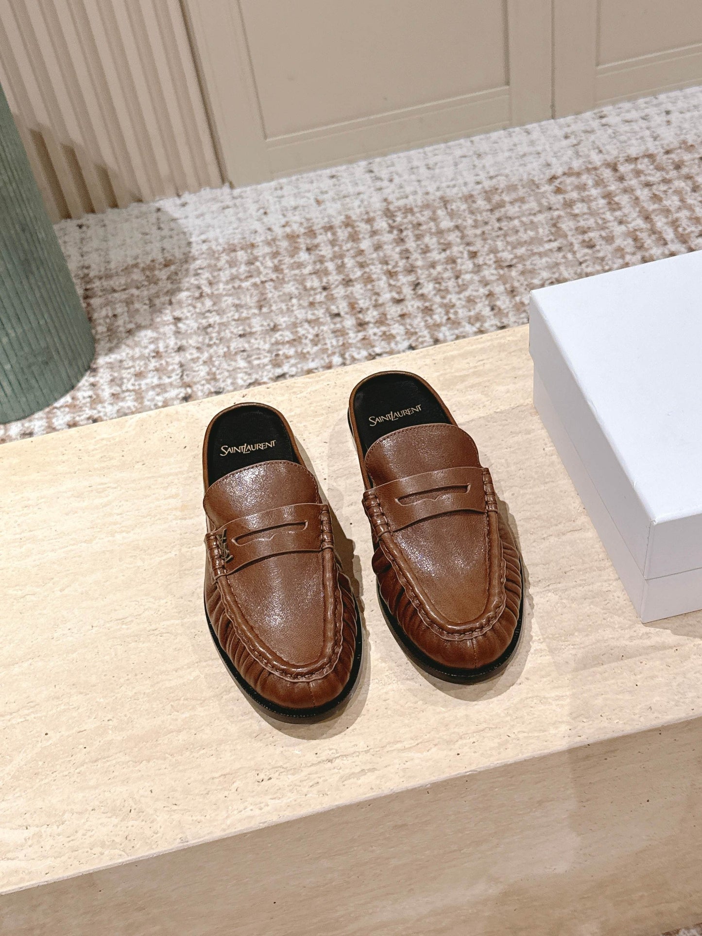 YSL 25S LOAFER MULE IN BROWN CALFSKIN - 35