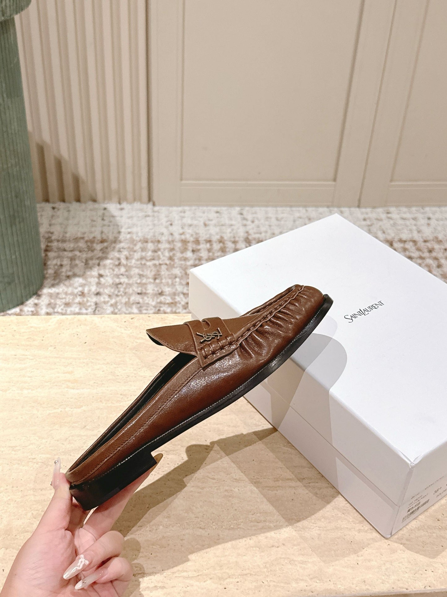 YSL 25S LOAFER MULE IN BROWN CALFSKIN - 35