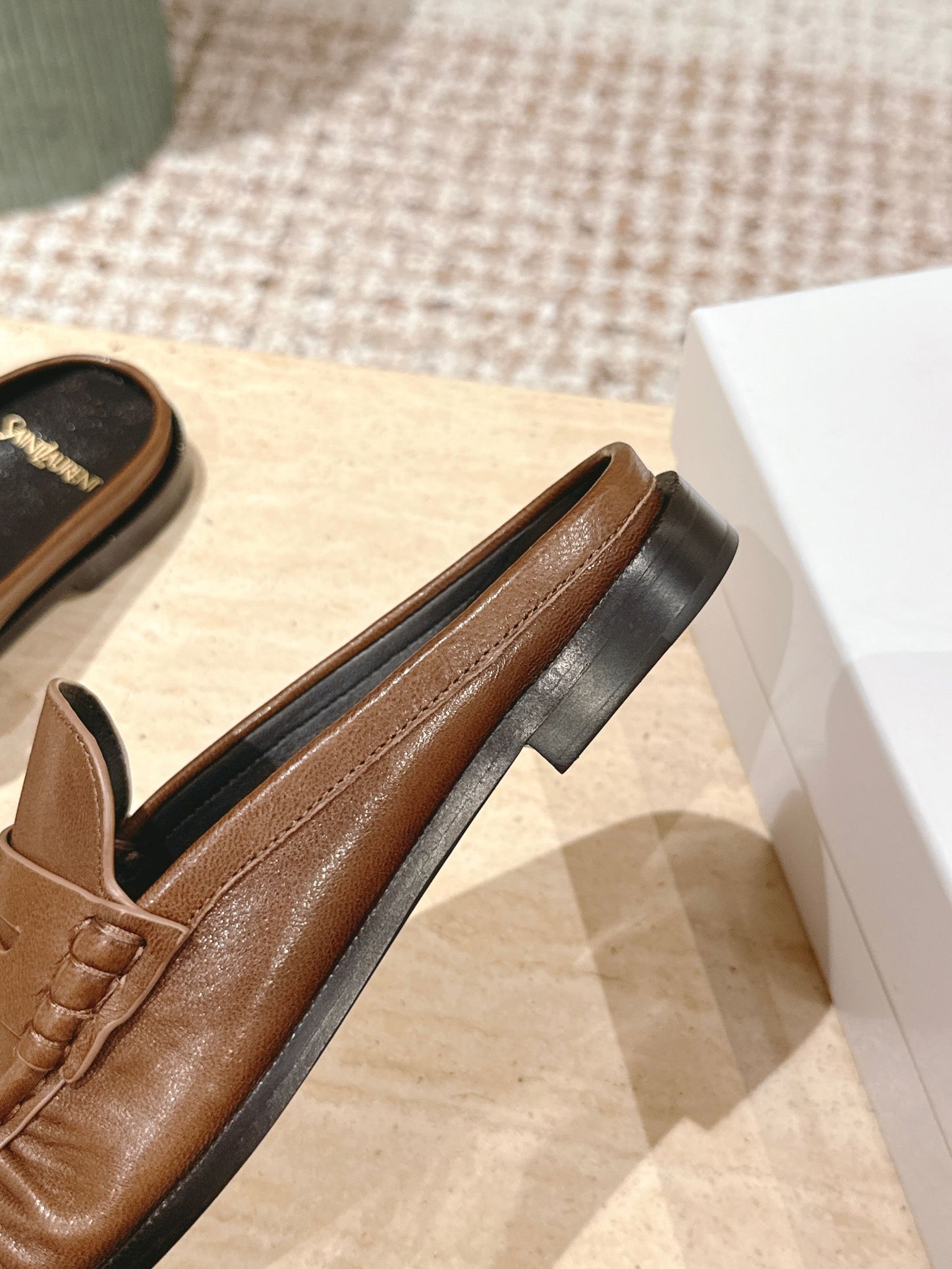 YSL 25S LOAFER MULE IN BROWN CALFSKIN - 35