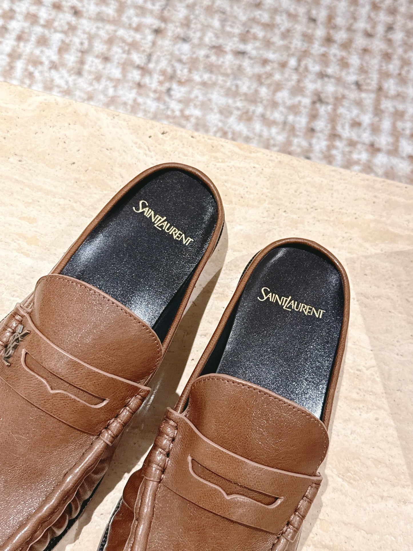 YSL 25S LOAFER MULE IN BROWN CALFSKIN - 35
