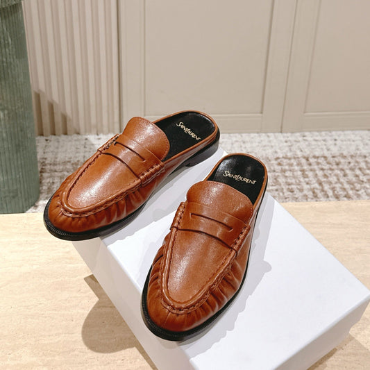 YSL 25S LOAFER MULE IN BURNT ORANGE CALFSKIN - 35