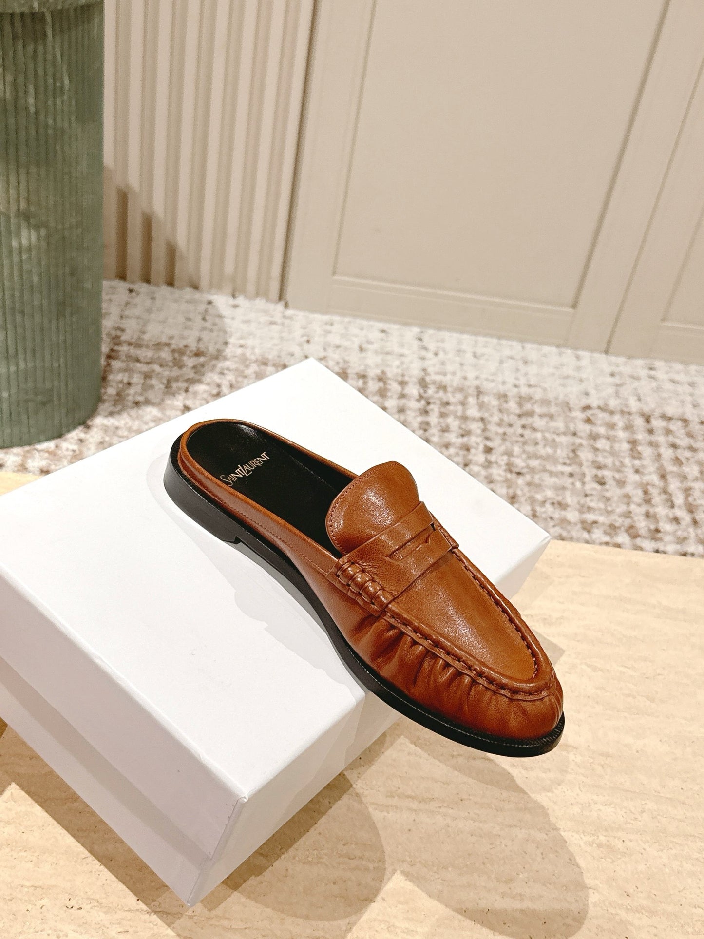 YSL 25S LOAFER MULE IN BURNT ORANGE CALFSKIN - 35