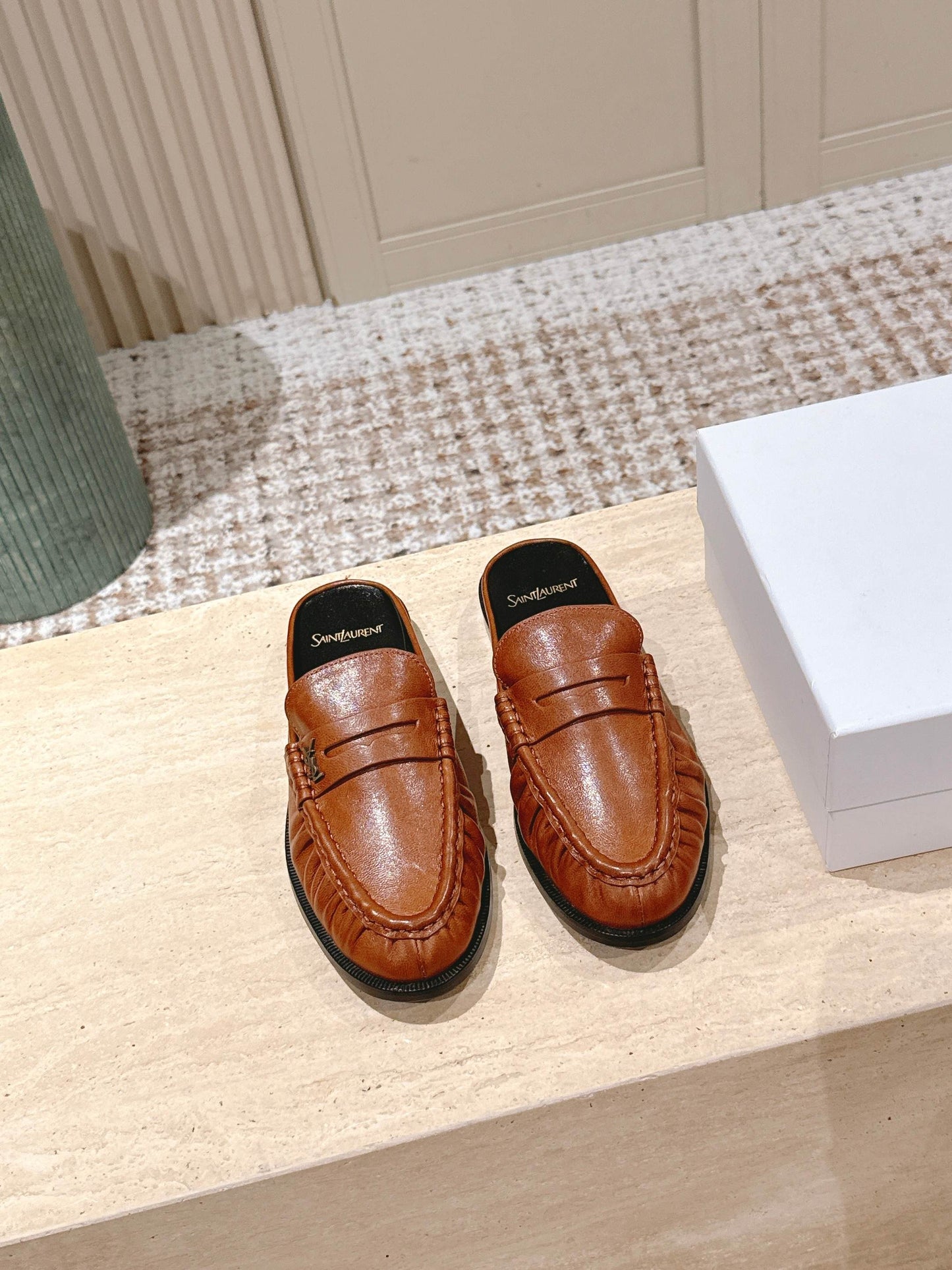 YSL 25S LOAFER MULE IN BURNT ORANGE CALFSKIN - 35